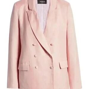 Vici Collection Women's Pink Linen Blend Double Breasted Blazer Coat Size Large